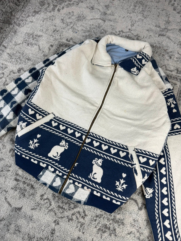 Veste en tapisserie design unique vintage fait main upcyclé retravaillé tissé taille M n•723