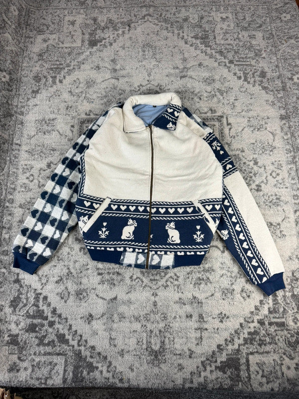 Veste en tapisserie design unique vintage fait main upcyclé retravaillé tissé taille M n•723