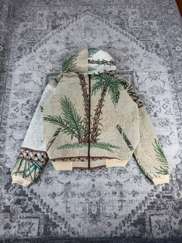 Veste en tapisserie design unique vintage fait main upcyclé retravaillé tissé taille L n•724