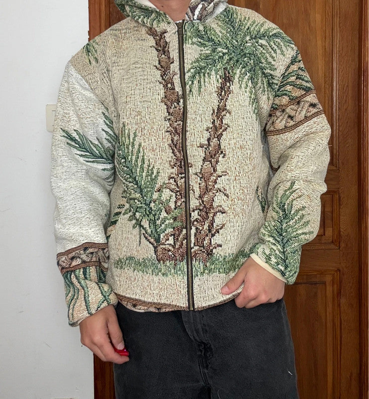 Veste en tapisserie design unique vintage fait main upcyclé retravaillé tissé taille L n•724