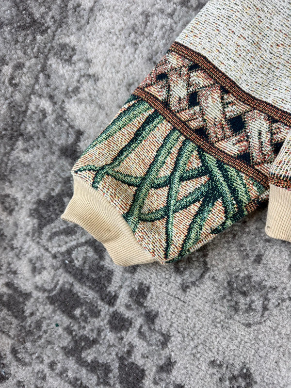 Veste en tapisserie design unique vintage fait main upcyclé retravaillé tissé taille L n•724