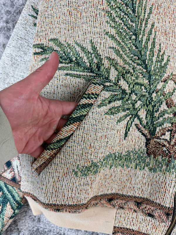 Veste en tapisserie design unique vintage fait main upcyclé retravaillé tissé taille L n•724