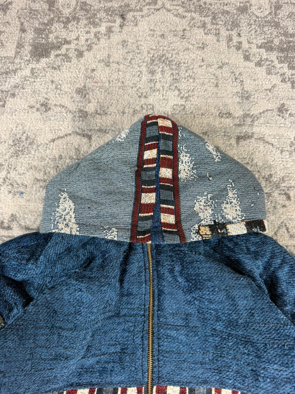 Veste en tapisserie design unique vintage fait main upcyclé retravaillé tissé taille L n•725