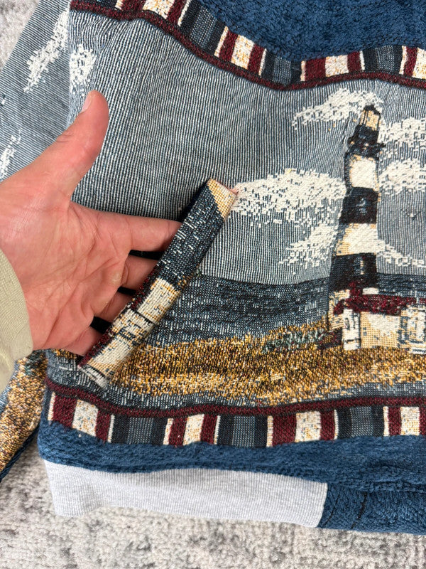 Veste en tapisserie design unique vintage fait main upcyclé retravaillé tissé taille L n•725