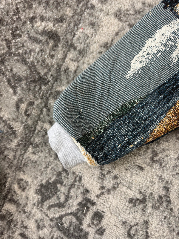 Veste en tapisserie design unique vintage fait main upcyclé retravaillé tissé taille L n•725