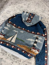 Veste en tapisserie design unique vintage fait main upcyclé retravaillé tissé taille L n•725