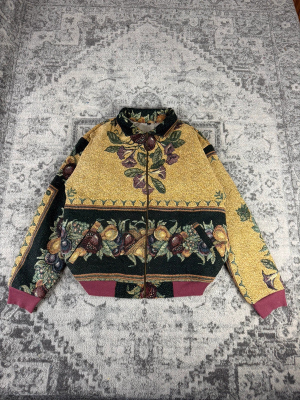 Veste en tapisserie design unique vintage fait main upcyclé retravaillé tissé taille L n•726