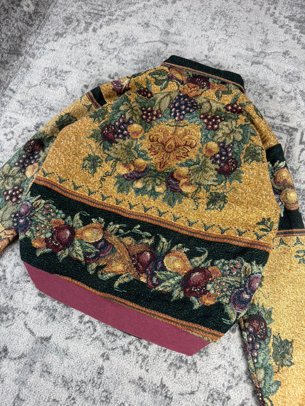 Veste en tapisserie design unique vintage fait main upcyclé retravaillé tissé taille L n•726