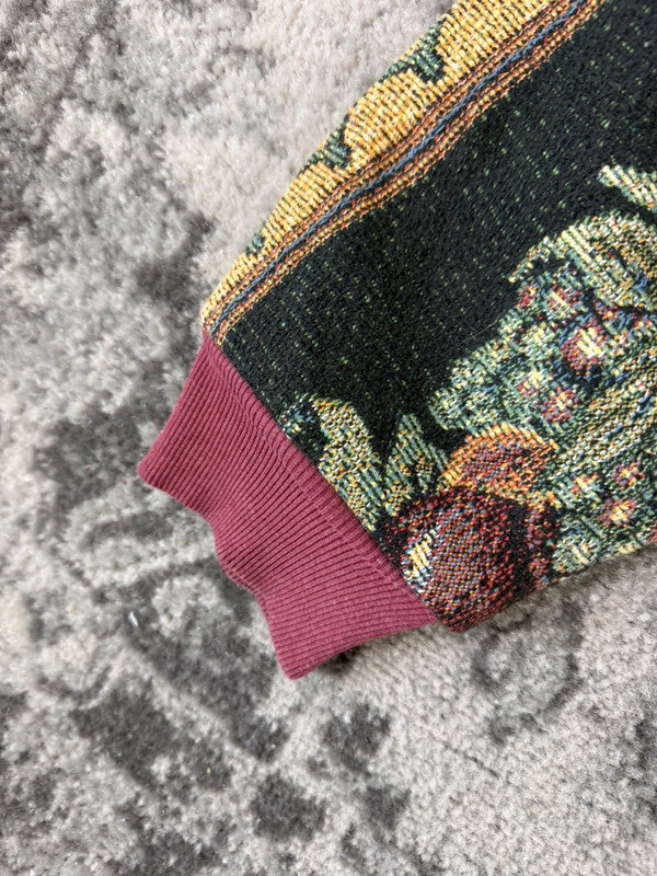 Veste en tapisserie design unique vintage fait main upcyclé retravaillé tissé taille L n•726