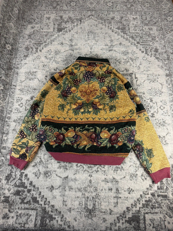 Veste en tapisserie design unique vintage fait main upcyclé retravaillé tissé taille L n•726