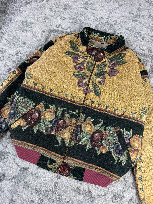 Veste en tapisserie design unique vintage fait main upcyclé retravaillé tissé taille L n•726