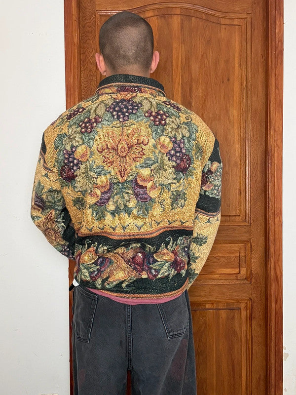 Veste en tapisserie design unique vintage fait main upcyclé retravaillé tissé taille L n•726