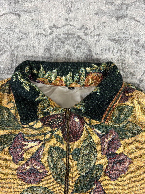 Veste en tapisserie design unique vintage fait main upcyclé retravaillé tissé taille L n•726