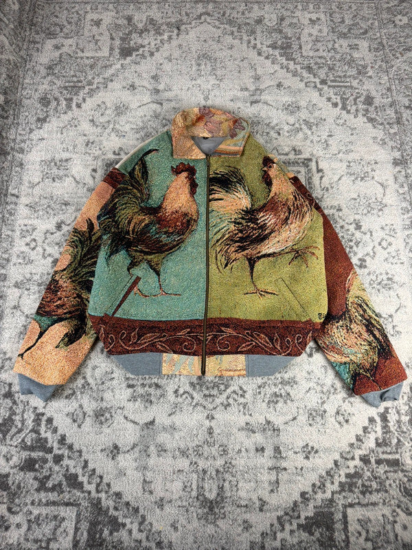Veste en tapisserie design unique vintage fait main upcyclé retravaillé tissé taille L n•727
