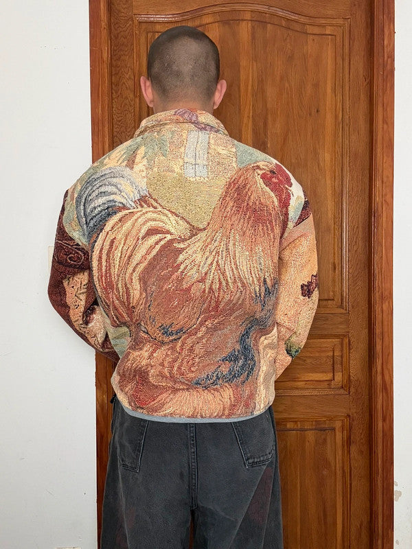 Veste en tapisserie design unique vintage fait main upcyclé retravaillé tissé taille L n•727