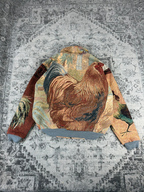 Veste en tapisserie design unique vintage fait main upcyclé retravaillé tissé taille L n•727