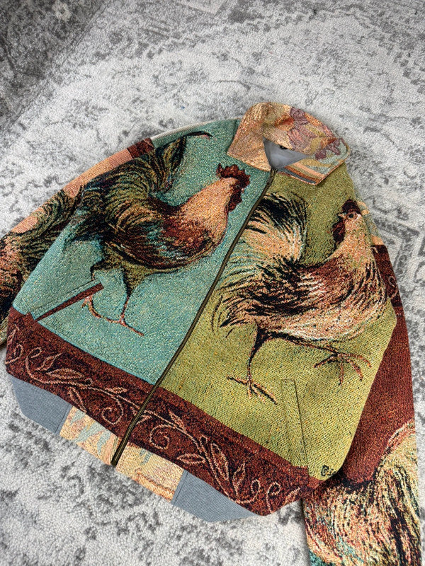 Veste en tapisserie design unique vintage fait main upcyclé retravaillé tissé taille L n•727