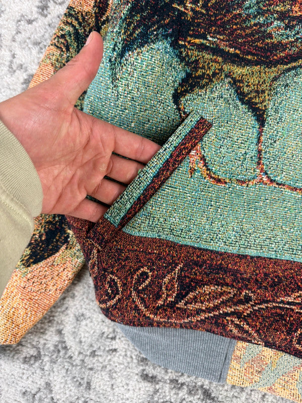 Veste en tapisserie design unique vintage fait main upcyclé retravaillé tissé taille L n•727
