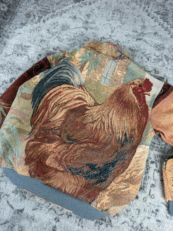 Veste en tapisserie design unique vintage fait main upcyclé retravaillé tissé taille L n•727