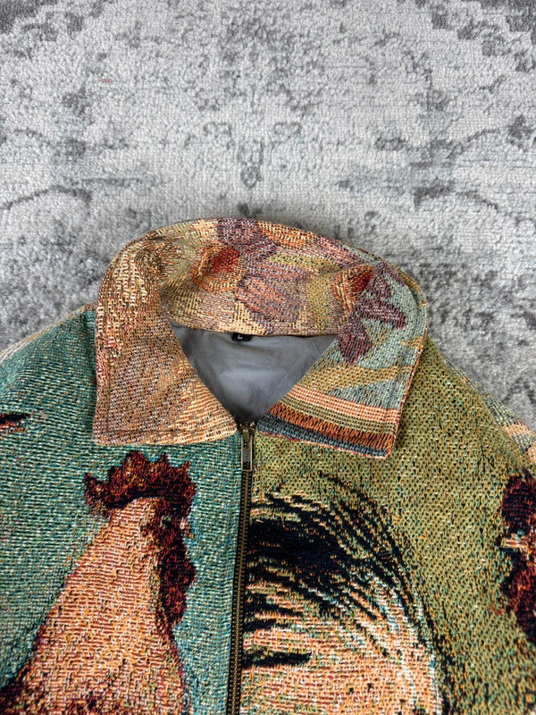 Veste en tapisserie design unique vintage fait main upcyclé retravaillé tissé taille L n•727