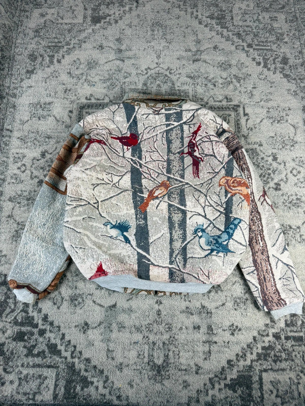 Veste en tapisserie design unique vintage fait main upcyclé retravaillé tissé taille L