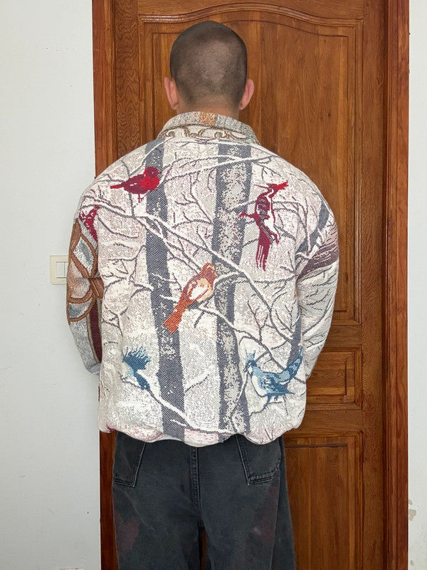 Veste en tapisserie design unique vintage fait main upcyclé retravaillé tissé taille L