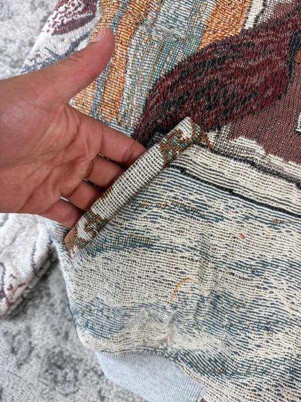 Veste en tapisserie design unique vintage fait main upcyclé retravaillé tissé taille L