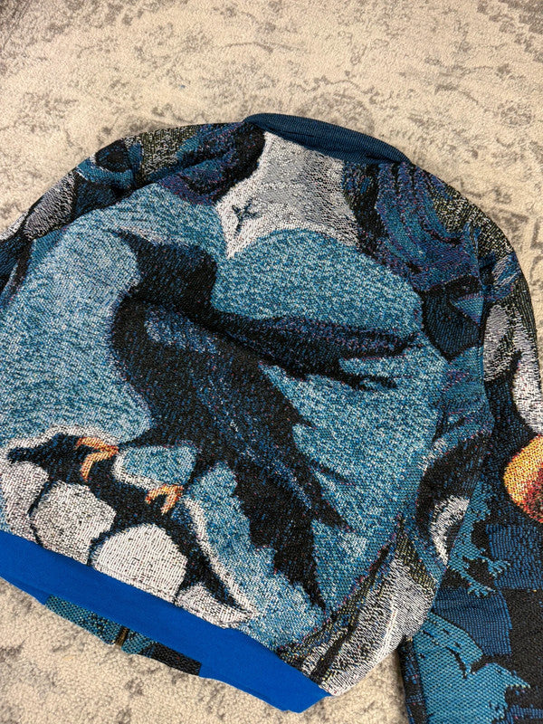 Veste en tapisserie design unique vintage fait main upcyclé retravaillé tissé taille L n•729