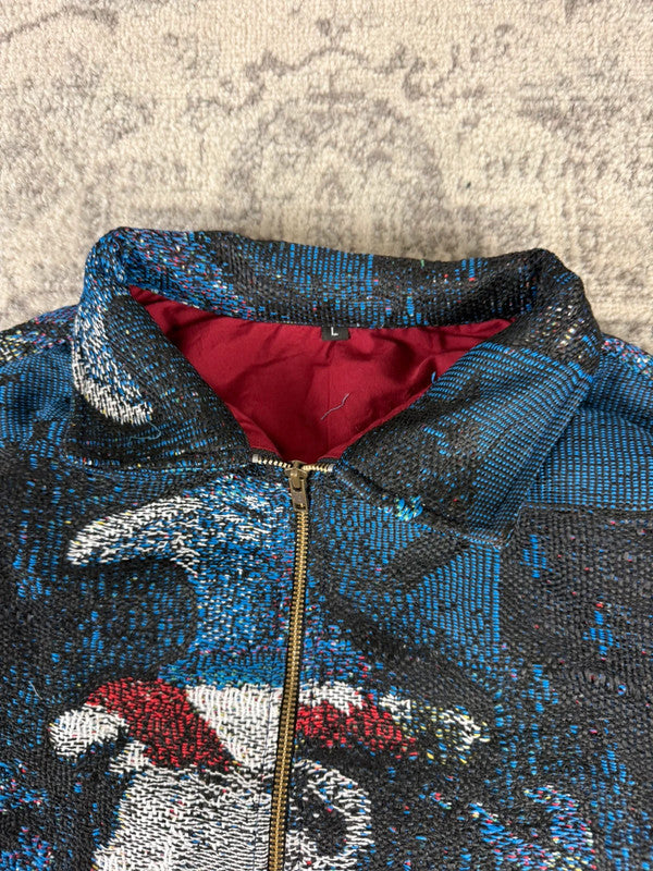 Veste en tapisserie design unique vintage fait main upcyclé retravaillé tissé taille L n•729