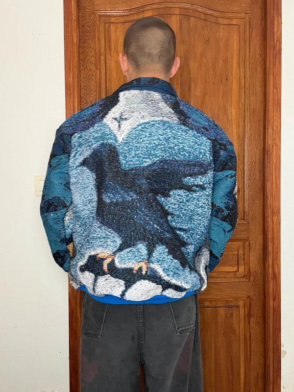 Veste en tapisserie design unique vintage fait main upcyclé retravaillé tissé taille L n•729