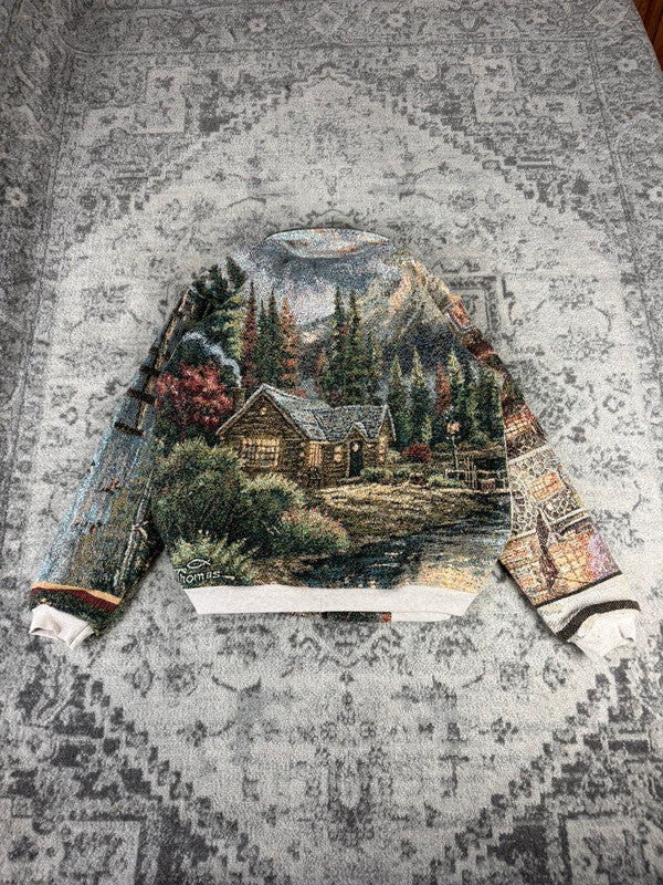 Veste en tapisserie design unique vintage fait main upcyclé retravaillé tissé taille L n•730