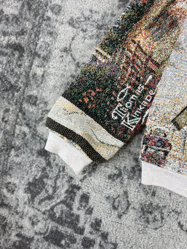 Veste en tapisserie design unique vintage fait main upcyclé retravaillé tissé taille L n•730