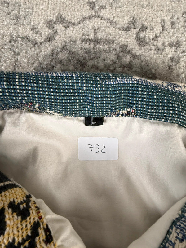 Veste en tapisserie design unique vintage fait main upcyclé retravaillé tissé taille L n•732