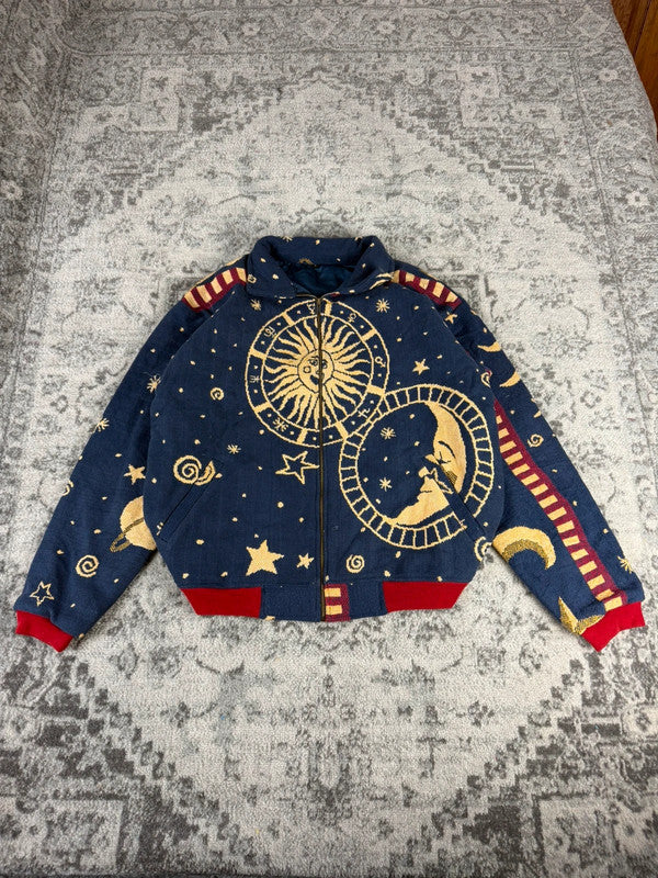 Veste en tapisserie design unique vintage fait main upcyclé retravaillé tissé taille L n•733