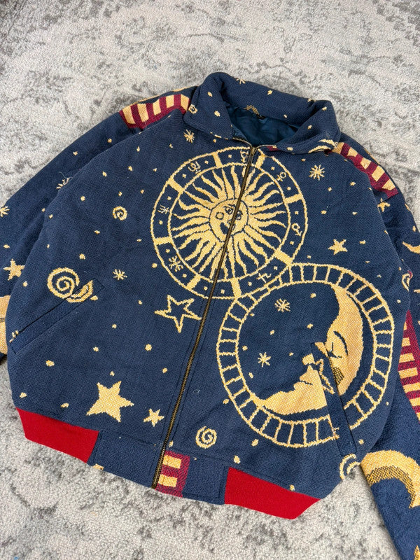 Veste en tapisserie design unique vintage fait main upcyclé retravaillé tissé taille L n•733