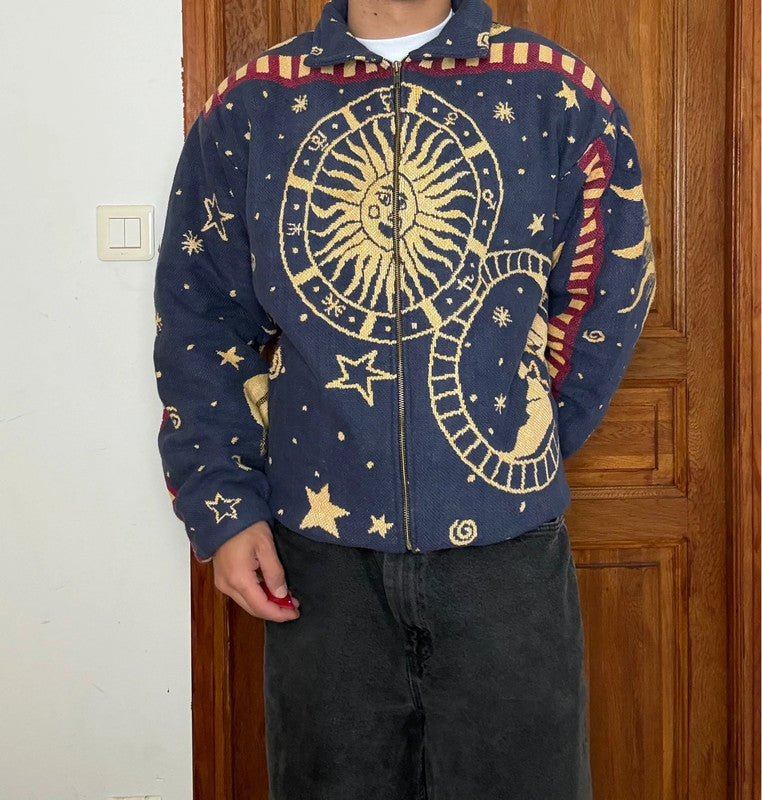 Veste en tapisserie design unique vintage fait main upcyclé retravaillé tissé taille L n•733