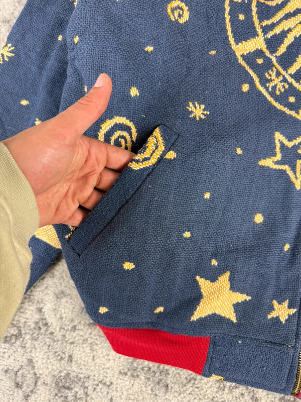 Veste en tapisserie design unique vintage fait main upcyclé retravaillé tissé taille L n•733