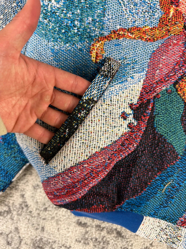 Veste en tapisserie design unique vintage fait main upcyclé retravaillé tissé taille L n•734
