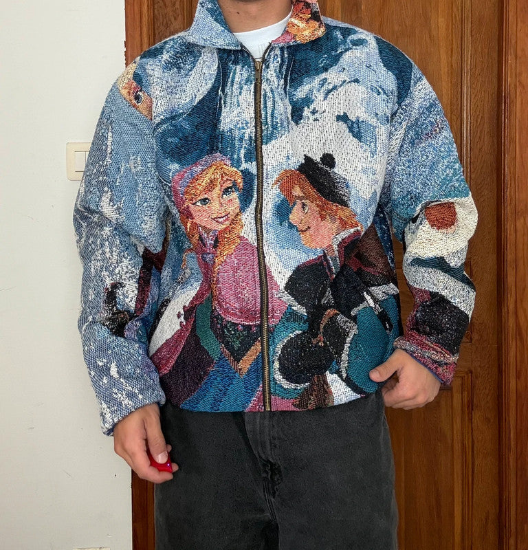 Veste en tapisserie design unique vintage fait main upcyclé retravaillé tissé taille L n•734