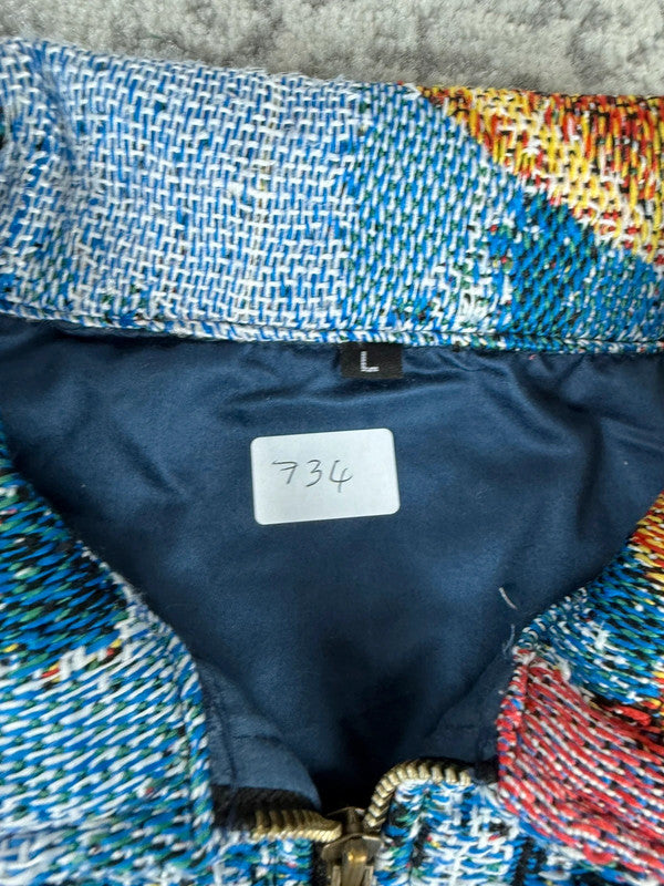 Veste en tapisserie design unique vintage fait main upcyclé retravaillé tissé taille L n•734