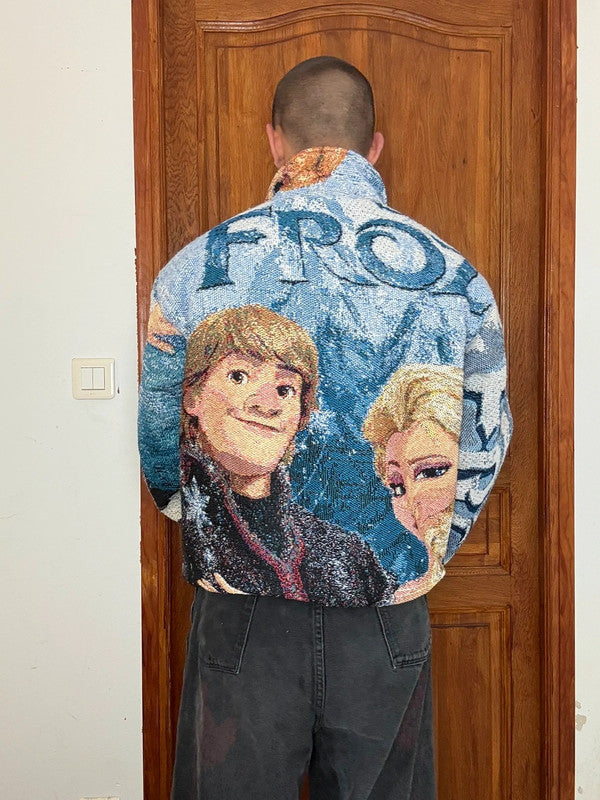 Veste en tapisserie design unique vintage fait main upcyclé retravaillé tissé taille L n•734