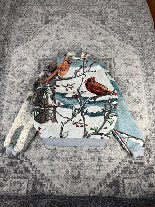 Veste en tapisserie design unique vintage fait main upcyclé retravaillé tissé taille L n•735