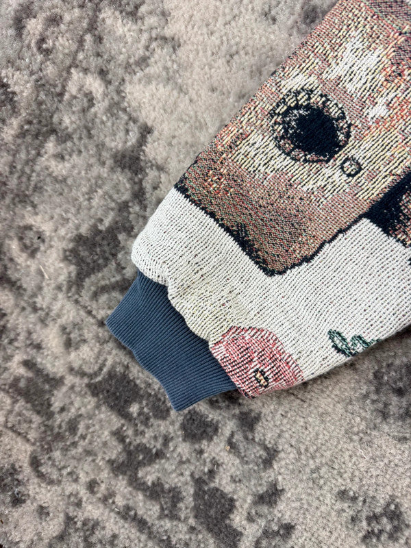 Veste en tapisserie design unique vintage fait main upcyclé retravaillé tissé taille L n•736