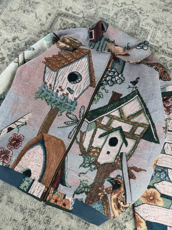 Veste en tapisserie design unique vintage fait main upcyclé retravaillé tissé taille L n•736