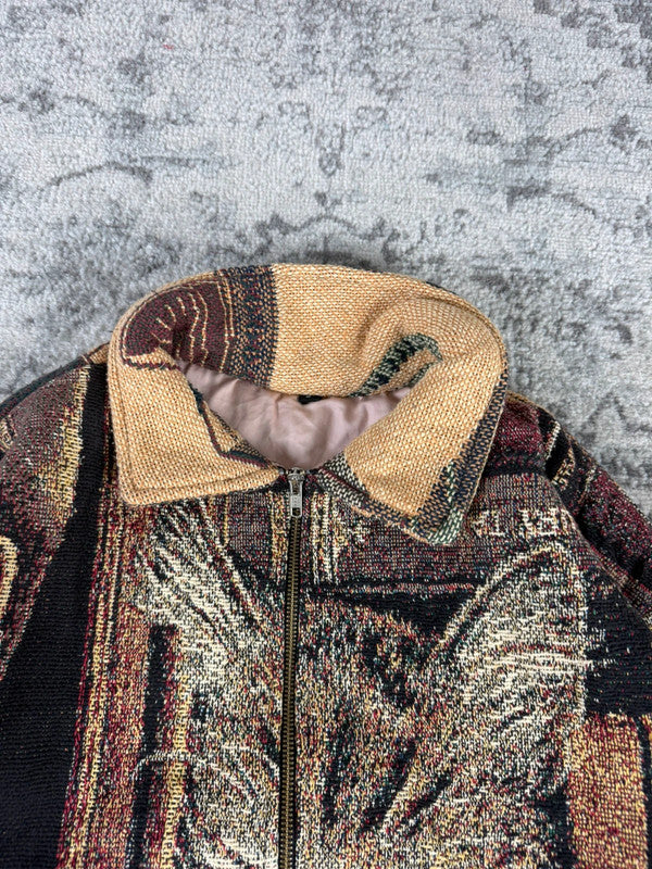 Veste en tapisserie design unique vintage fait main upcyclé retravaillé tissé taille L n•737