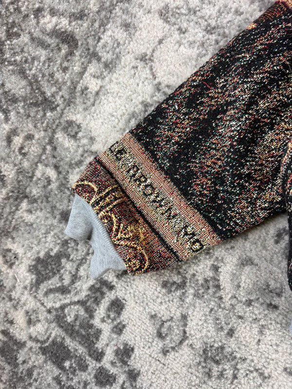 Veste en tapisserie design unique vintage fait main upcyclé retravaillé tissé taille L n•737