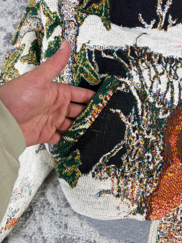 Veste en tapisserie design unique vintage fait main upcyclé retravaillé tissé taille L n•738