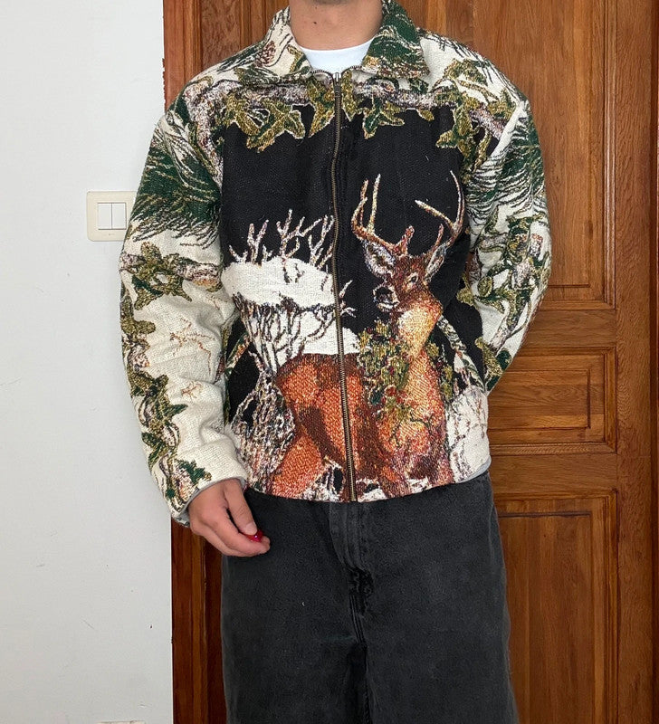 Veste en tapisserie design unique vintage fait main upcyclé retravaillé tissé taille L n•738