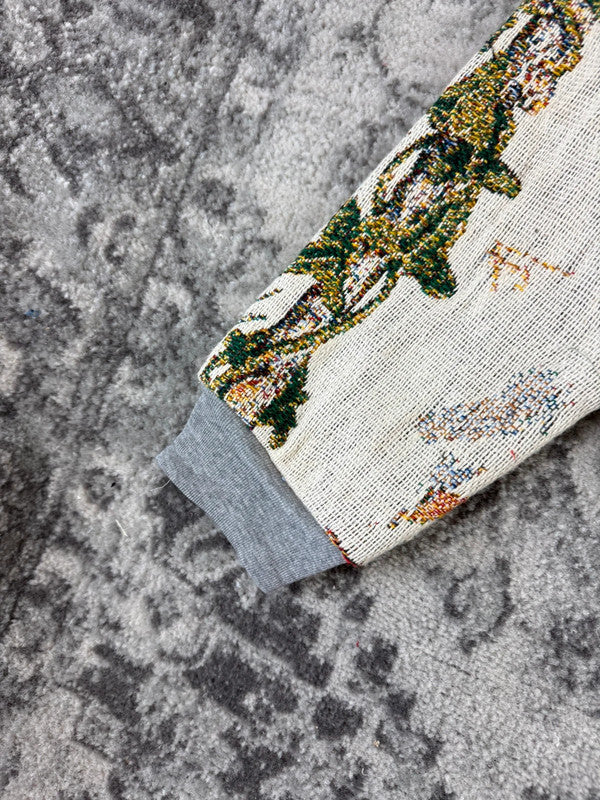 Veste en tapisserie design unique vintage fait main upcyclé retravaillé tissé taille L n•738