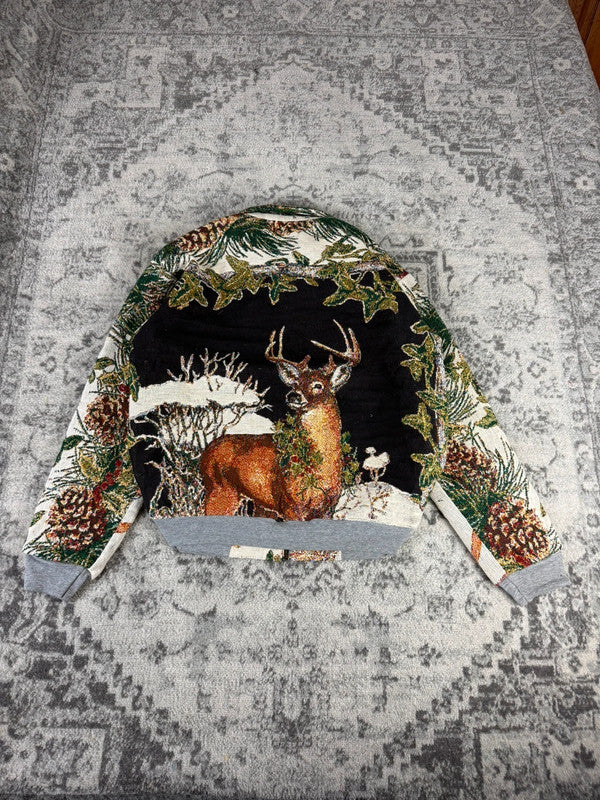 Veste en tapisserie design unique vintage fait main upcyclé retravaillé tissé taille L n•738